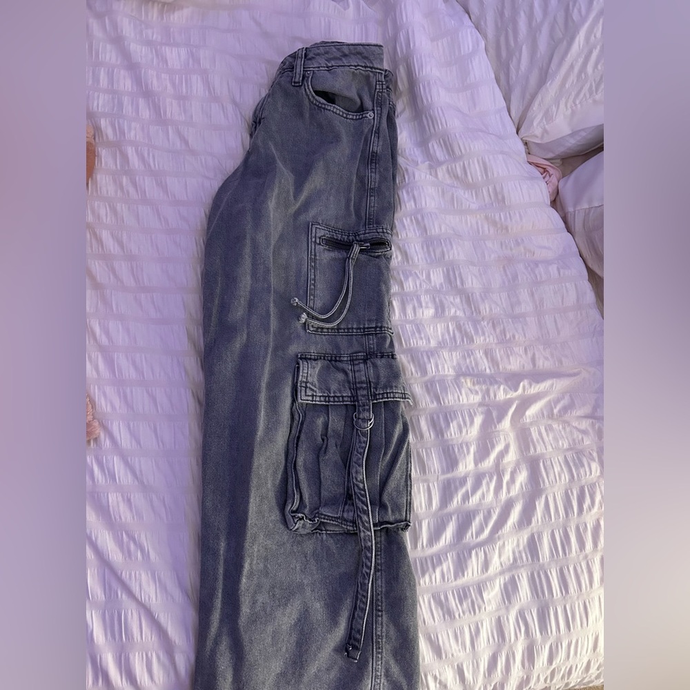 Black cargo jeans worn twice